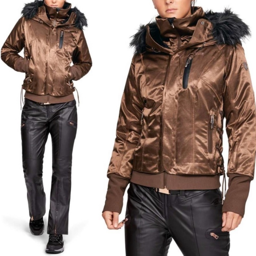 NWT Under Armour Lindsey Vonn LV Maribor Jacket Metallic Cognac Faux Fur Rare